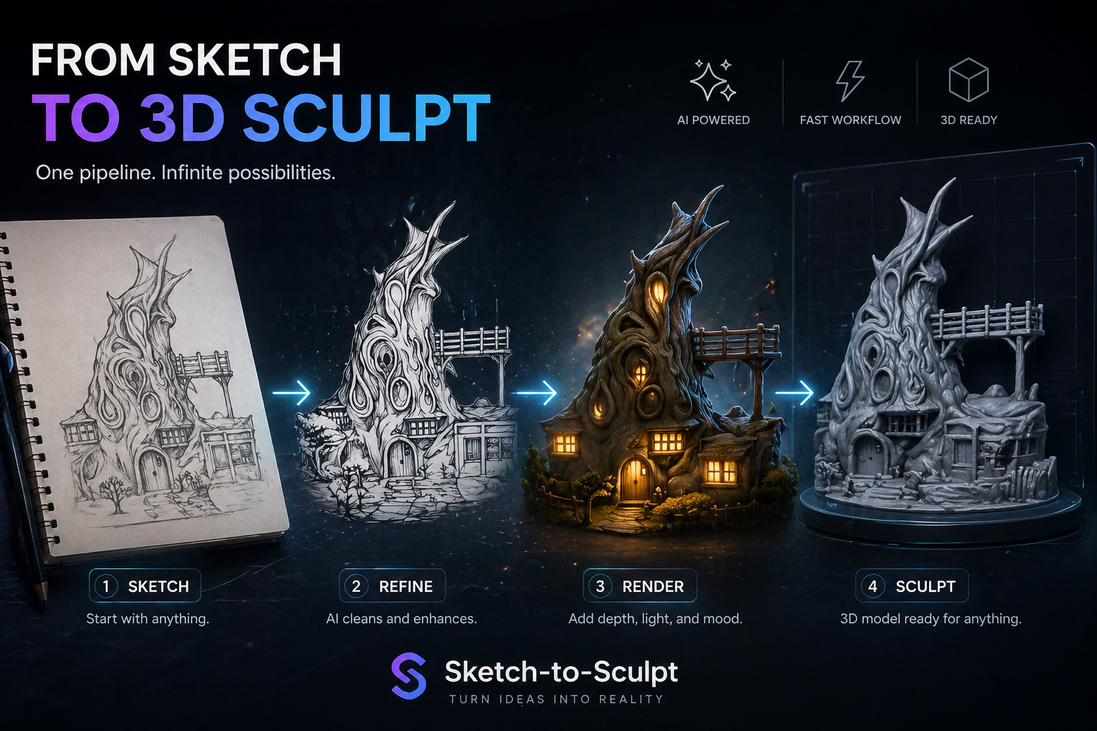 Sketch to Sculpt transformation demo