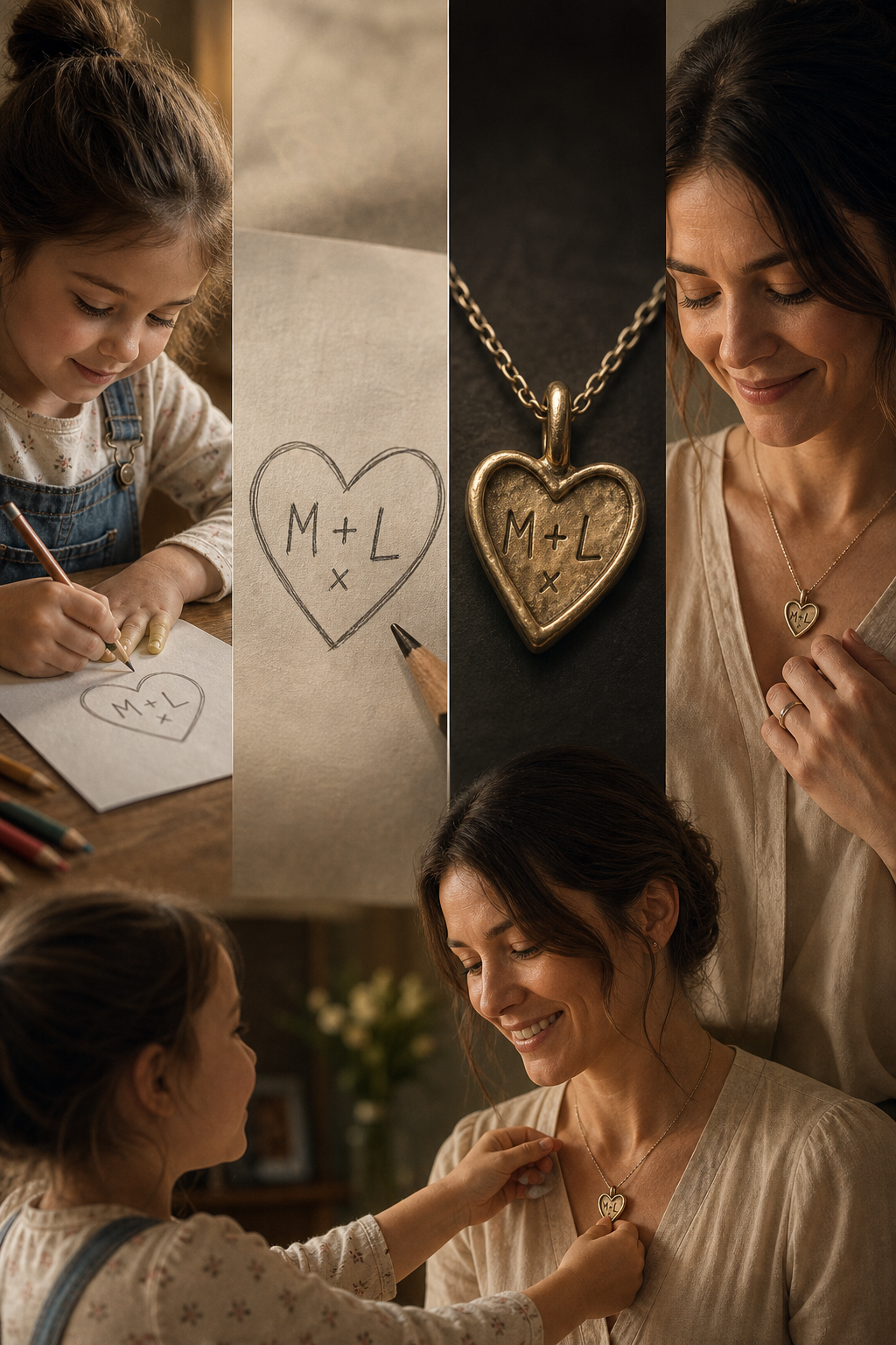 A child's heart drawing transformed into a keepsake pendant while preserving the original marks.
